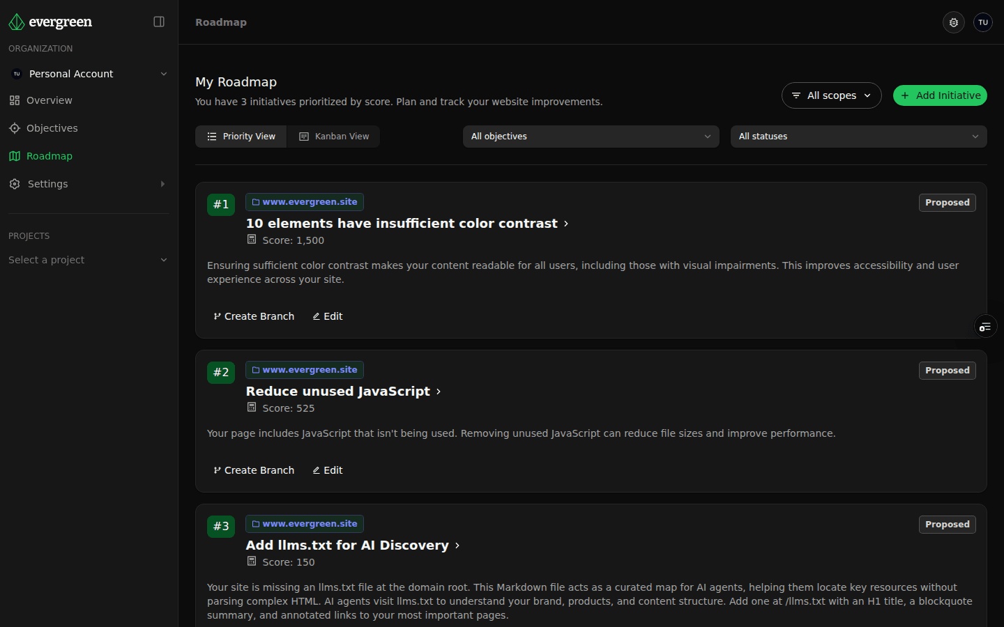 Roadmap screenshot